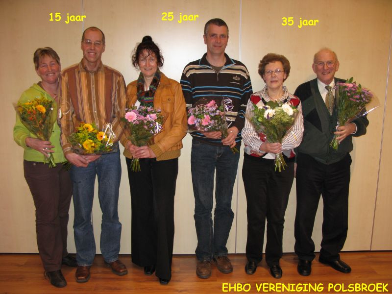 15 jaar: Johan en Bertha van Wijngaarden, 25 jaar: Willemien Streng en Harry van Schie, 35 jaar: Rijmie de Jong en Adriaan van der Mel